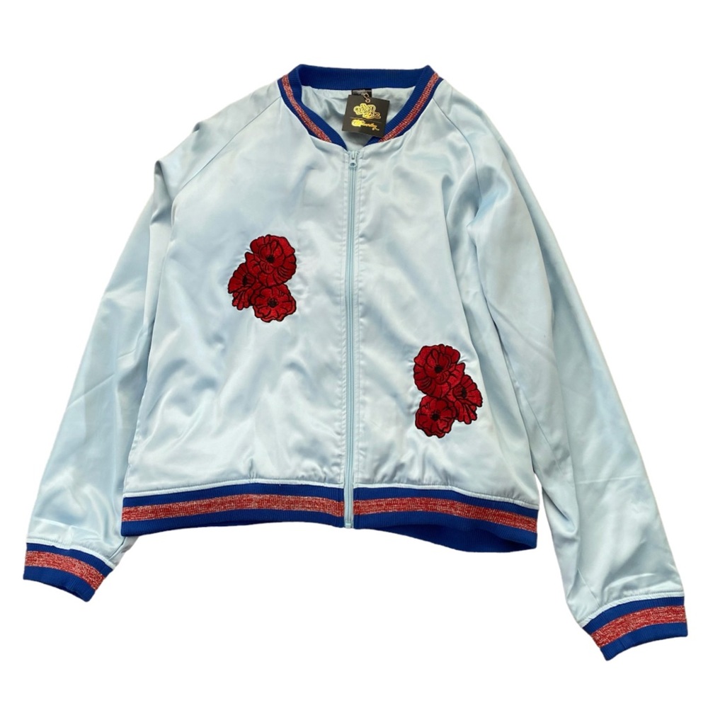 Cakeworthy Wizard of Oz Poppy Light Blue Red Bomber Dorothy Jacket NWT Size 3XL